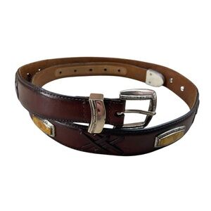 Brighton Belt Onyx Leather Size 38 Safari Animal Silver Buckle Brown Men Women